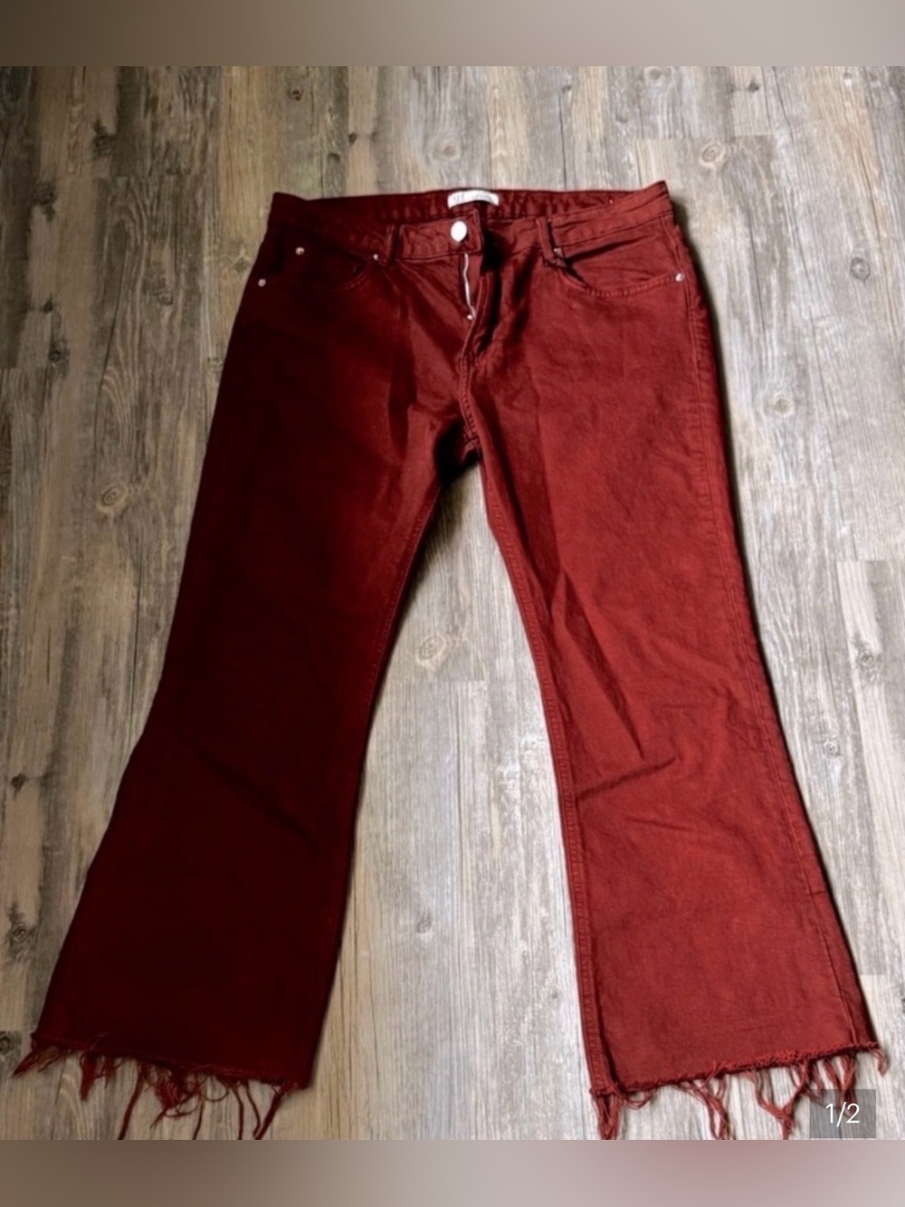 Zara Terracotta Flared Cropped Jeans Size 10